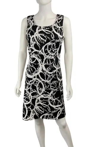 Connected Apparel Sleeveless Dress Black White Abstract Print Casual Career Party