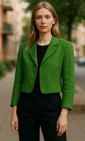 Abercrombie & Fitch NWOT  Cropped Tweed Blazer Green XL thumbnail 1