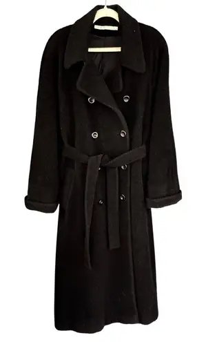 Perry Ellis 90s Y2K Vintage Black Alpaca Wool Long Sherpa Belted Trench Coat