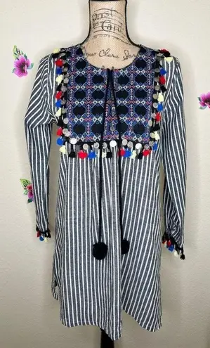 Velzera Embroidered Tassel Striped Dress