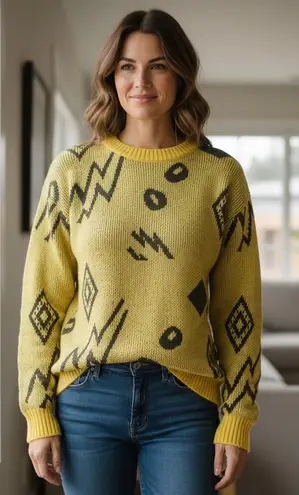 Vintage 80s/90s Yellow Lightning Bolt Graphic Sweater – Medium