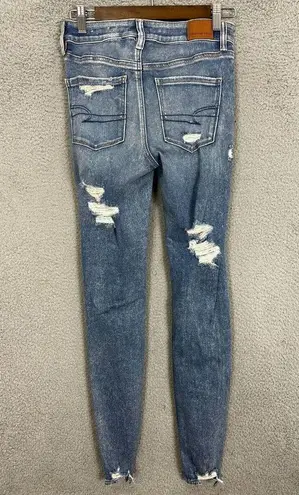 American Eagle  Jeans womens 2 Tall blue light wash distressed high rise jegging