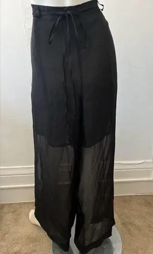 Italian Masnada high rise wide leg 100% Silk Black breezy lightweight pants 6