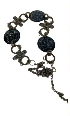 1980's Resin Medallion Chain Waist Adjustable Belt Blue Green Brassy Gold Blue