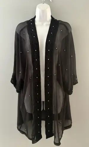 Ulla Popken Kimono Duster Womens 20/22 Black Lace Beaded Sheer Whimsigoth Size undefined