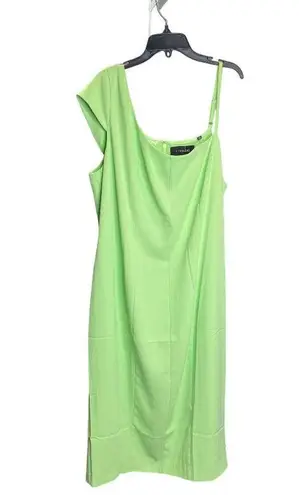 11 Honoré NEW 11 Honore Solange Midi Dress 16 Green One Shoulder Shift Woven Square Neck
