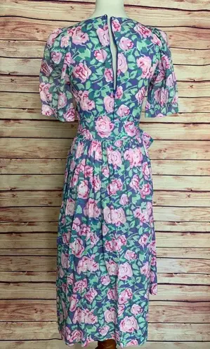 Laura Ashley Vintage Floral Puff Sleeve Cottagecore Maxi Tea Dress, 8