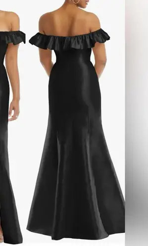 Alfred Sung NEW Off the Shoulder Ruffle Satin Black Trumpet Gown Sz 6