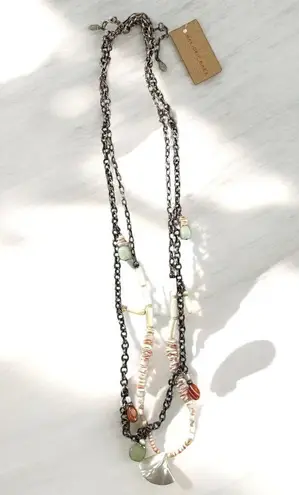 NEW Marjorie Baer Two Boho Beaded Stone and Shell Handmade Necklaces Silver