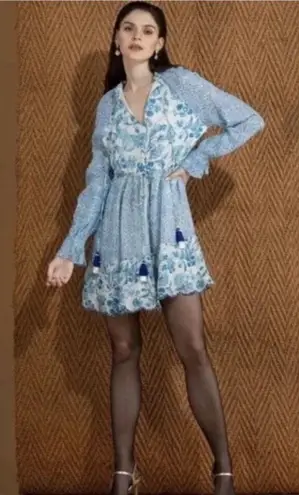 Blue Floral Hemant & Nandita Long Sleeve Mini Dress Size S