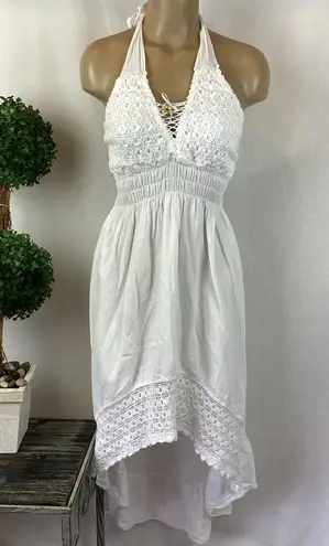 Sea Spice White Crochet Lace Asymmetric Sleeveless Halter Summer Midi Dress L Size L
