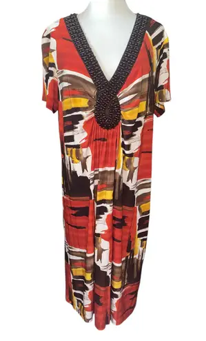 Ashley Stewart dress deep V-neckline w/heavy beadwork below knee size 18/20 NWT