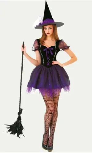 Spirit HauntLook Wicked Witch Sexy Purple and Black Witch Dress and Hat New Small
