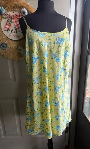 Vintage Y2K Avon Intimates blue floral garden silky slip dress, size XL Yellow