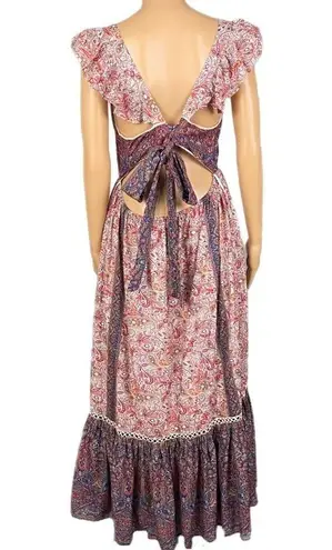 Haute Hippie flutter sleeve tiered peasant style mauve maxi dress Size 14 NWOT
