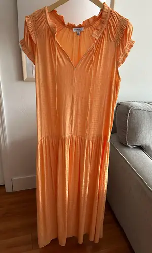 Anthropologie Current Air  Tonal Dot Maxi Dress Size M Citrus  Short Sleeve