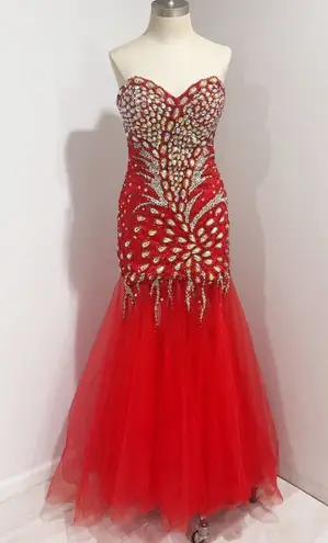 Angela and Alison Women's Red Beaded Strapless Mermaid Prom Formal Dress Size M/L - Image 1