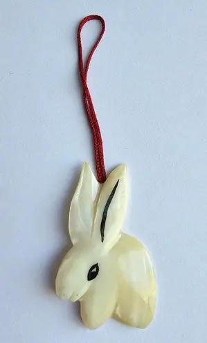 Mother of Pearl Carved Rabbit Red