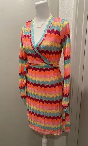 Rubber Ducky NWT Productions Multicolored Rainbow Chevron Striped Wrap Dress - M