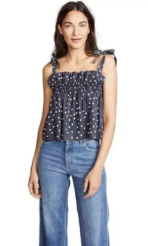 DL1961 Dennet Tie-Strap Polka-Dot Print Ruffled Cropped Tank Top Size Medium