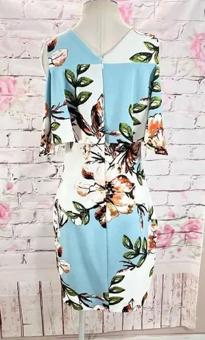 Black Label Jax cold shoulder blue white floral summer party dress size 6