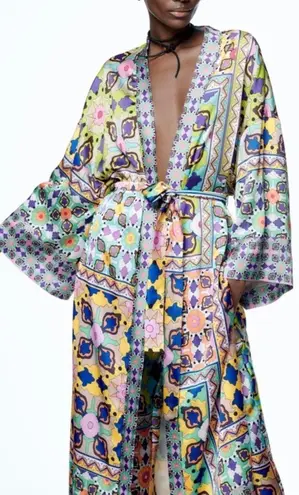 ZARA Satin Mutlicolor Belted Kimono Robe