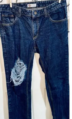 Dickies Jeans Ladies Sz34 Relaxed Fit Ripped Dark Wash 28in Inseam 38In Outseam