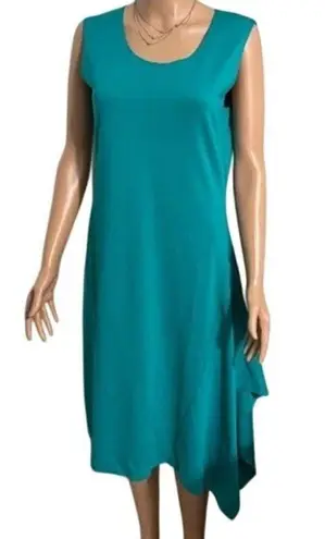 J Peterman Asymmetrical Hem Midi Dress Teal Blue Sleeveless Ruffle Womens Medium