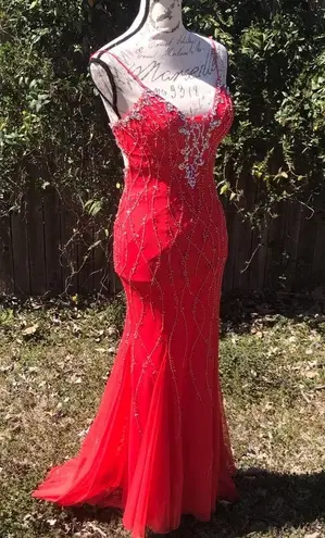 David's Bridal Coral Beaded Backless Mermaid David’s Bridal Prom