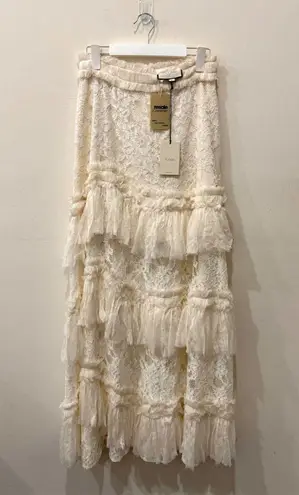 Alexis NWT Zella Sheer Ruffle Trim Tiered Lace Gown Skirt Ivory Women's Large