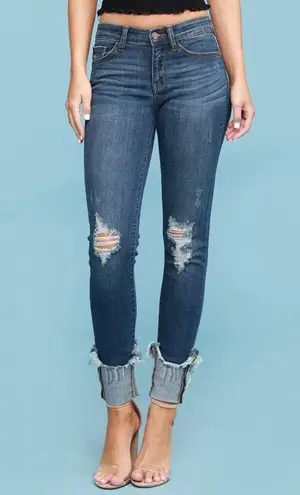 Judy Blue Mid Rise Skinny Fit Cuffed Raw Hem Dark Wash Denim Jeans Size 32 NWT