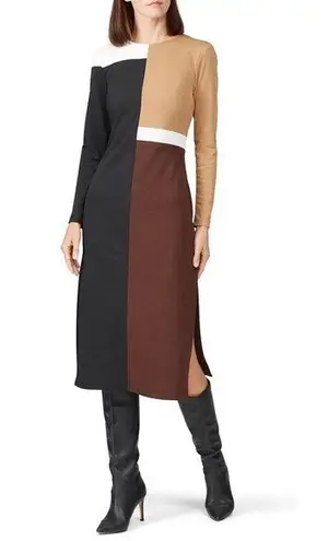 Slate + Willow  Joelle Knit Colorblock Brown Black Long Sleeve Midi Dress Size S