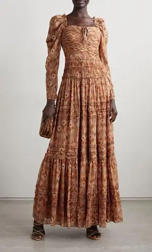 Ulla Johnson Rabia Horizon Brown Printed Silk Blend Maxi Gown Dress Women’s 2