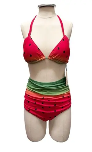 Unique Vintage Watermelon Pin Up Style 3 Piece Bikini Swimsuit Set Size Medium