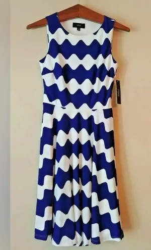 Maia Blue & White Chevron Wave Stripe Open Bow Back Modcloth Dress Coquette Girl Size 0