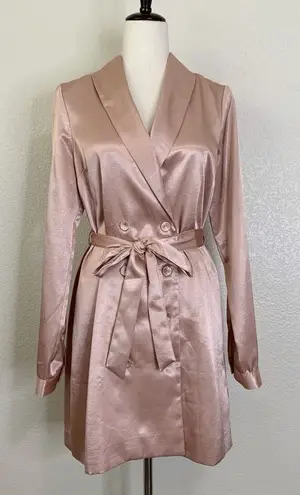L'Academie Pink Satin Double Breasted Button Blazer Dress, Sz Medium