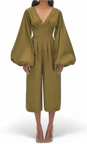 Andrea Iyamah Nia Culotte Jumpsuit Size XS 4/6 Olive Green New Resort Wear