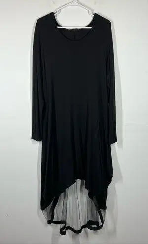 LUUKAA Long Sleeve Mesh Jersey Knit Lagenlook Dress Size 4 Black