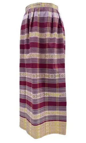VTG 70s Maxi Skirt Cranberry/Pink Plaid Gold Metallic Thread Pleats Sz S/M Red Size M