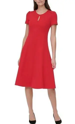 Tommy Hilfiger Red Scuba Crepe Keyhole Short Sleeve A-Line Knee Length Dress 4