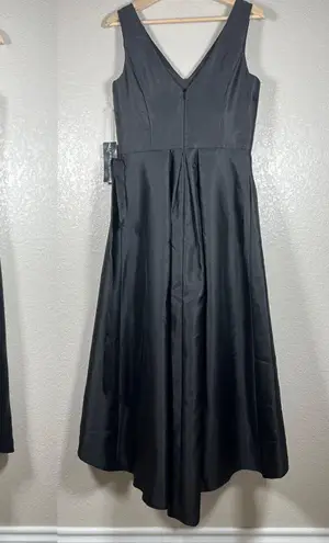 Alfred Sung Black Satin Gown 10 Sleeveless Pleated High Low Dress Old Money