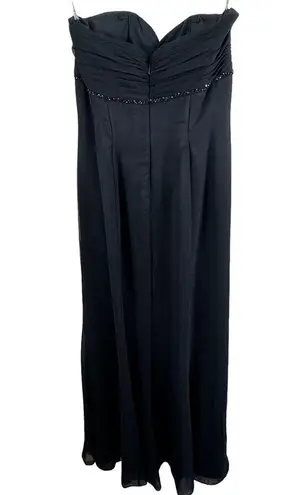 Vintage Bel Soie Black Strapless Beaded Empire Waist Floor Length Gown Size 8