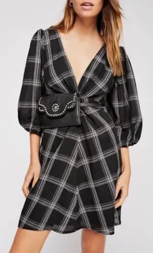 Free People Miss Molly Black White Plaid Mini Dress $128 EUC 0