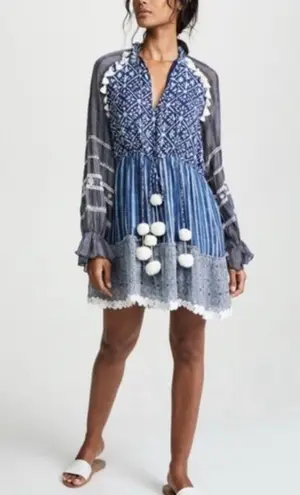 HEMANT AND NANDITA Long Sleeve Short Dress in Indigo Small Blue