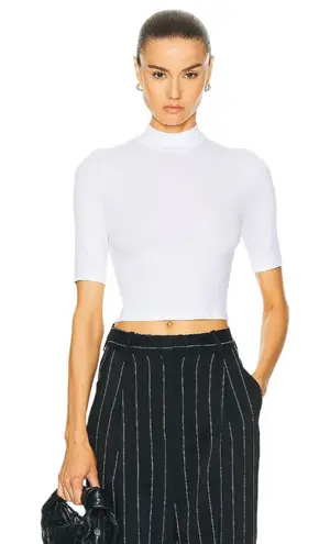 Enza Costa Silk Rib Cropped Half Sleeve Mock Neck Top in White Small New womens