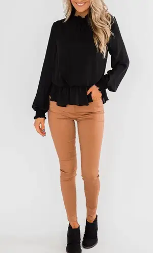 White Birch Say You Won't Let Go Cinched Blouse- Black