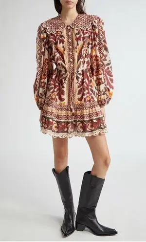 Farm Rio Long Sleeve Button Front Minidress, Small, $260
