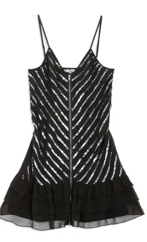 Guess Sequin Frilly Tiered Ruffle Flounce Dress