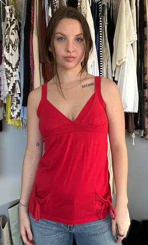 Energie Y2K Red Babydoll Cami Tank w Drawstring Pockets