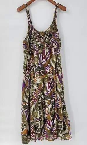 Mlle Gabrielle  Womens Dress 2XL Green Purple Crinkled Smocked Tiered Maxi Summer